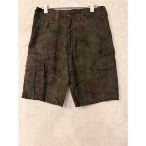Guide Gear Mens Woodland Camo Cargo Shorts Green Brown Heavy Duty Cotton 31x9.5